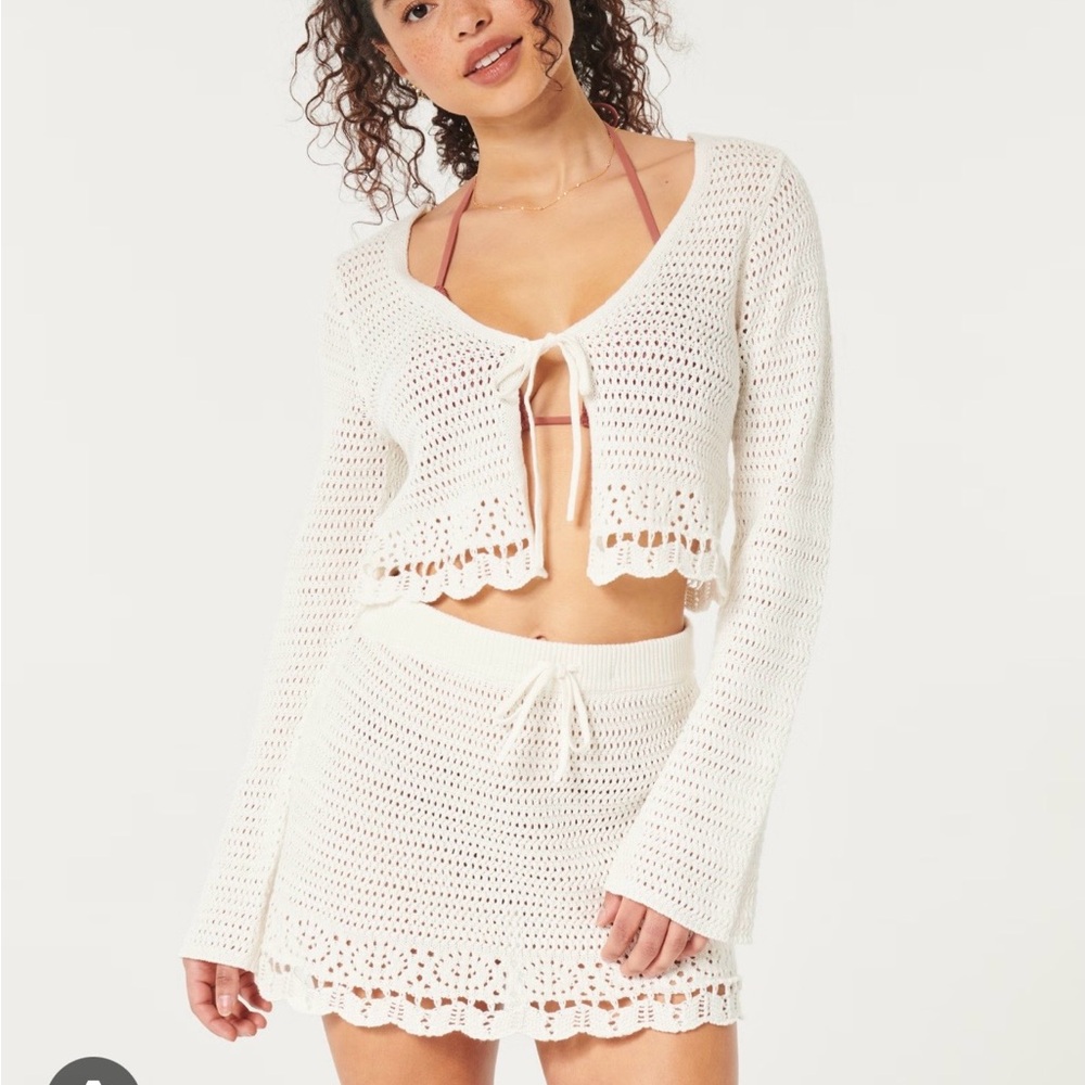 Hollister White Crochet Swim Cover-Up Set